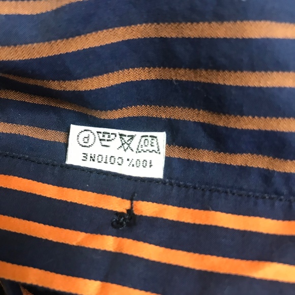 Men’s Orange/Navy Blue Italian Cotton Dress Shirt Long Sleeve - Picture 8 of 13